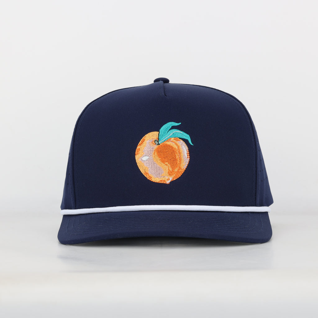 Navy Blue Georgia Peach Embroidered Hat with Rope