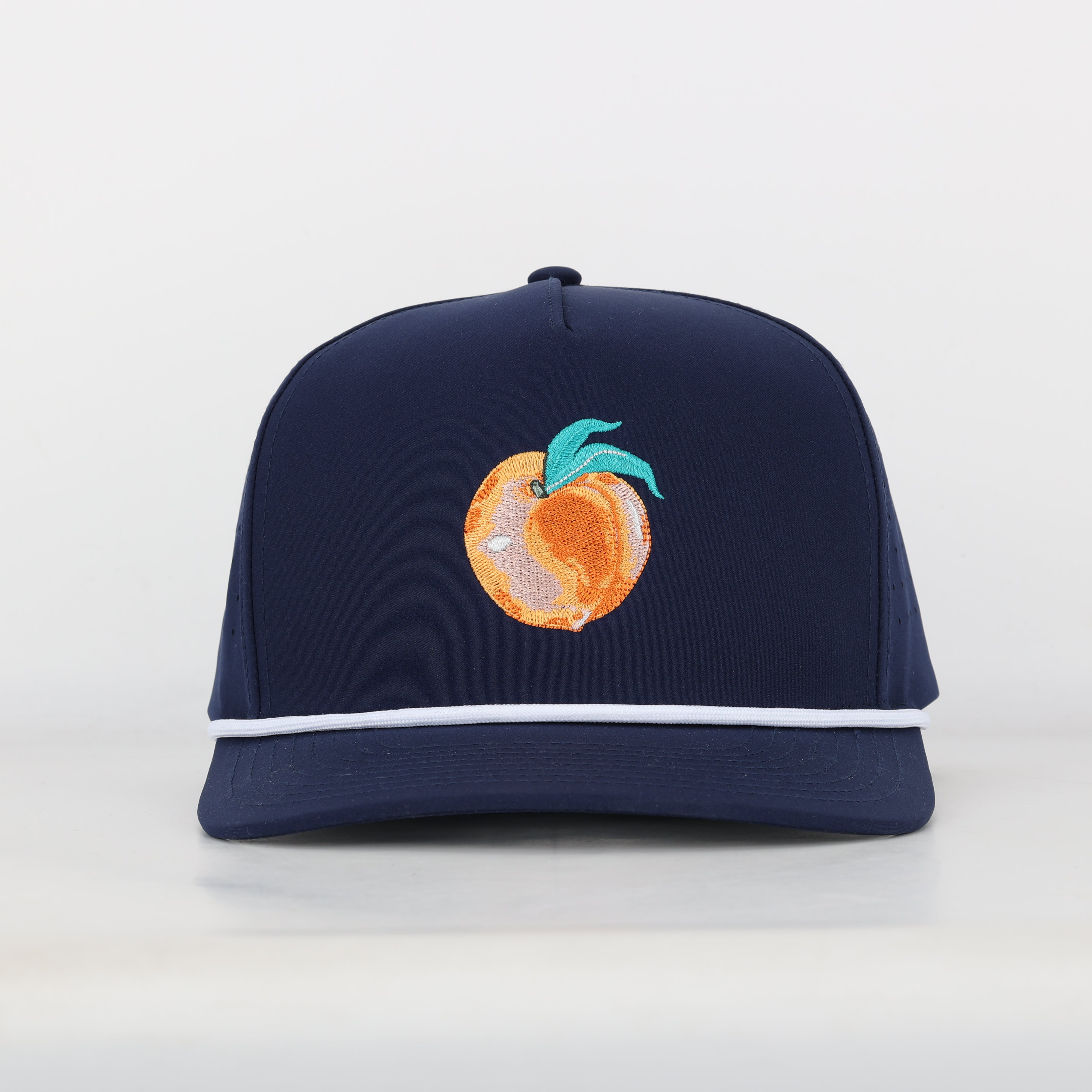 Navy Blue Georgia Peach Embroidered Hat with Rope