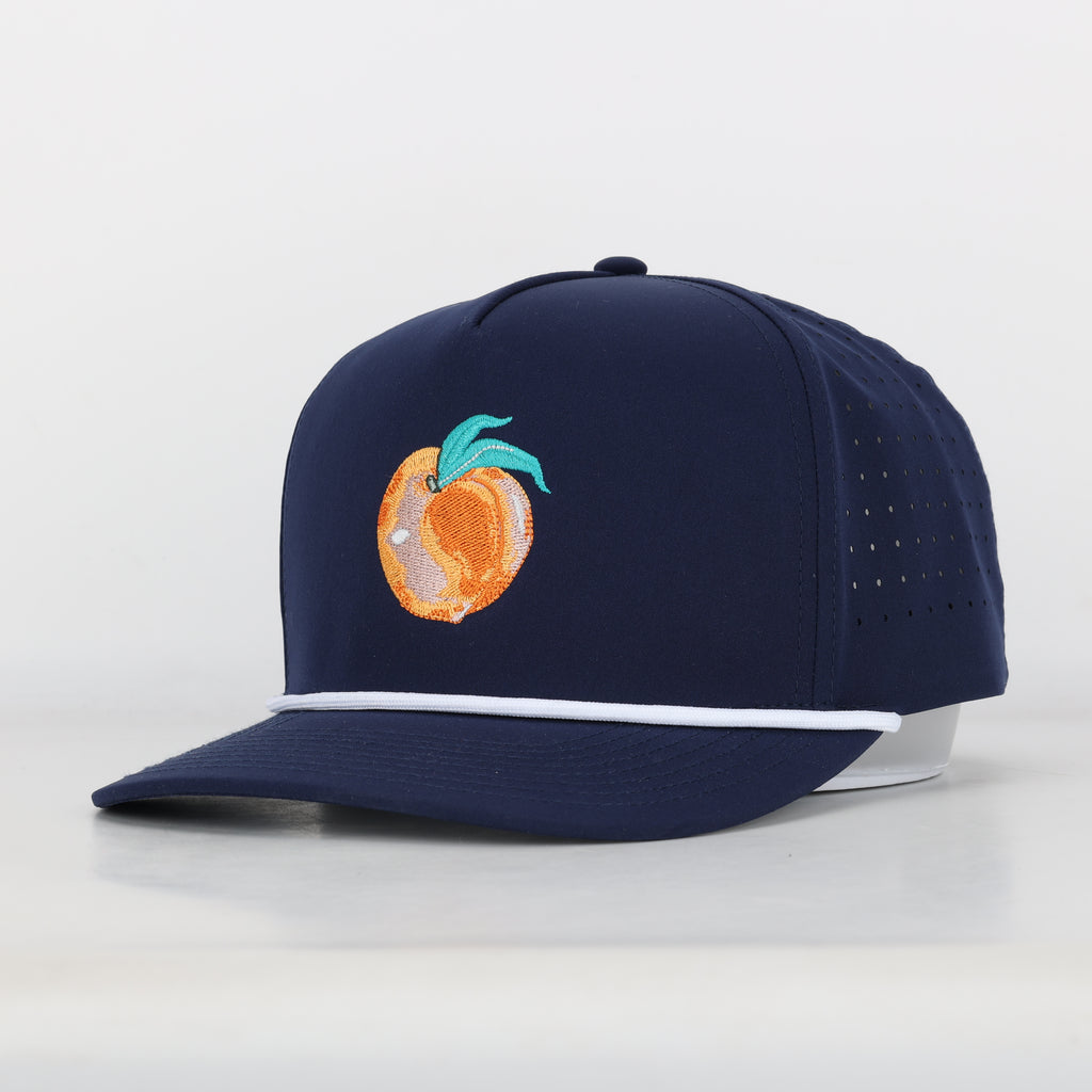 Navy Blue Georgia Peach Embroidered Hat with Rope