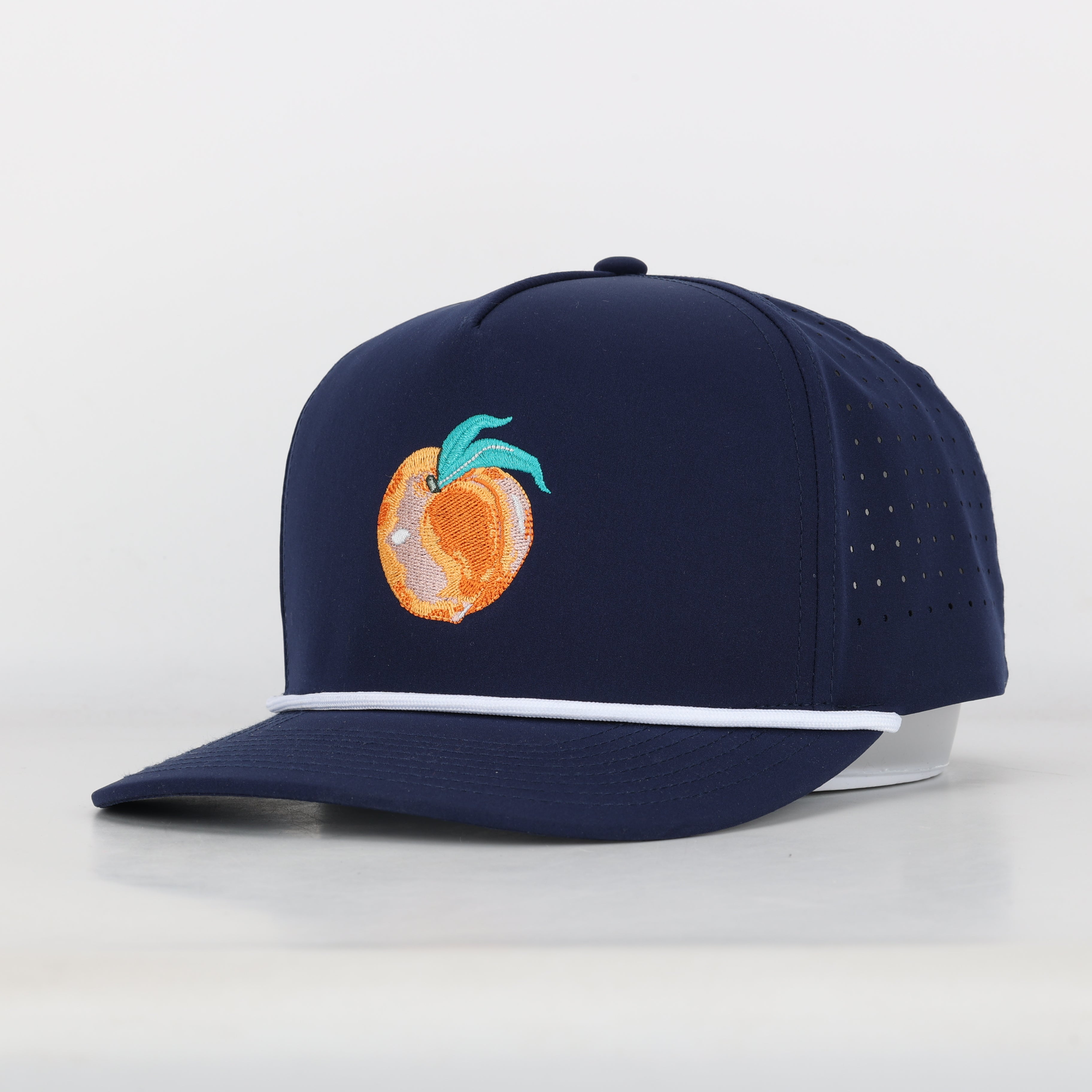 Navy Blue Georgia Peach Embroidered Hat with Rope