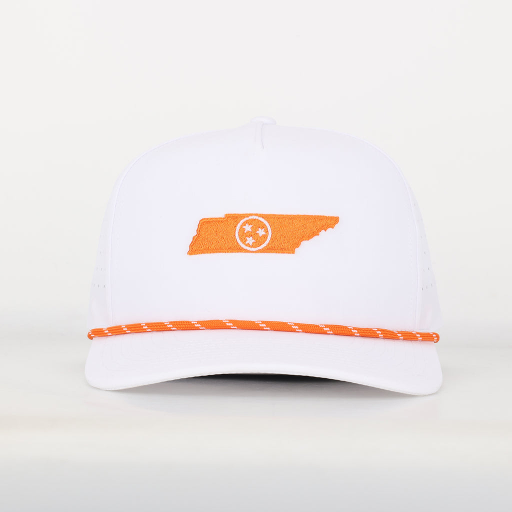 Tri State Embroidered White Hat with Rope