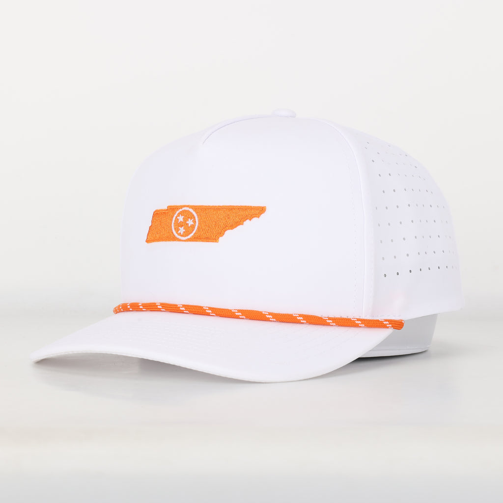 Tri State Embroidered White Hat with Rope