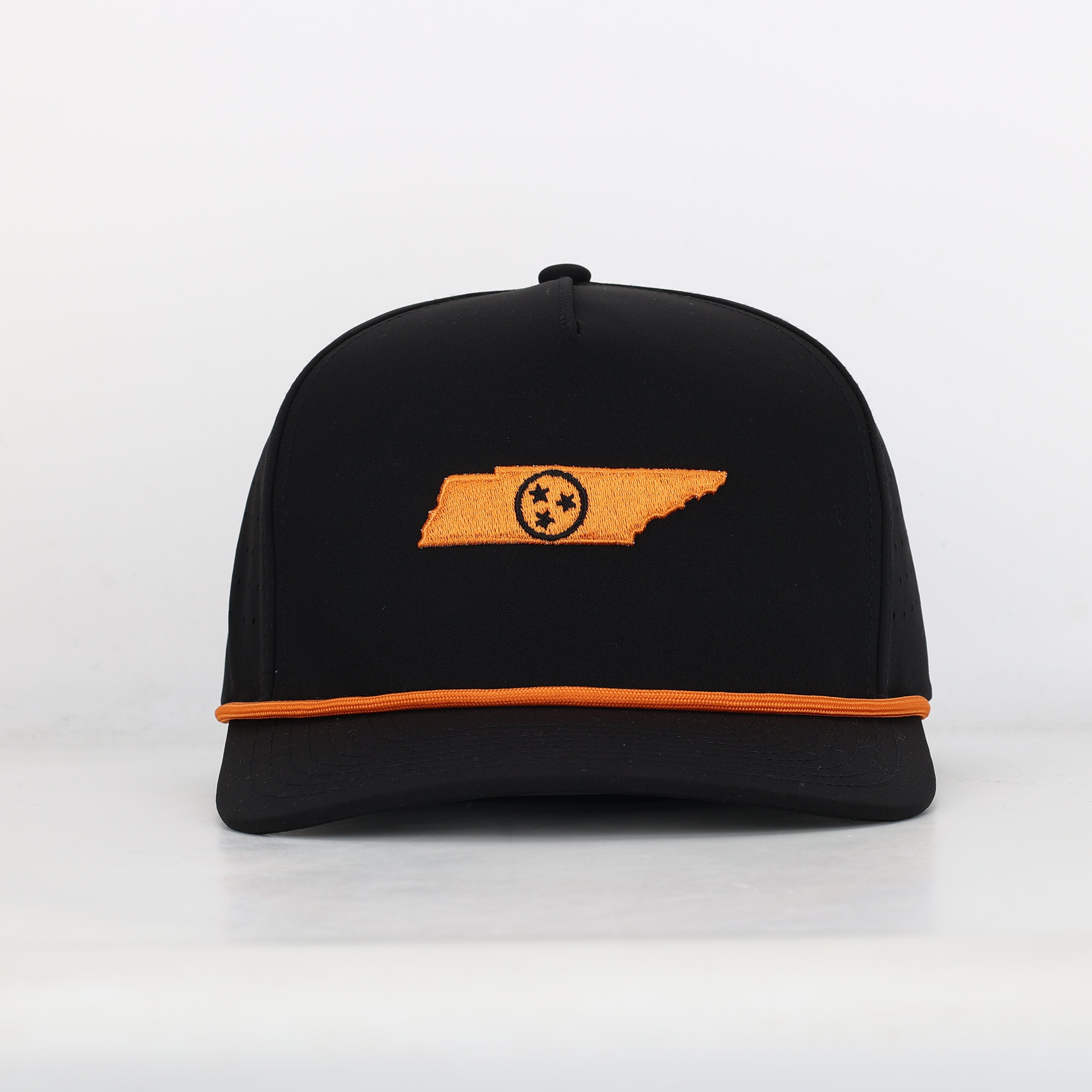 Tri State Embroidered Black Hat with Rope