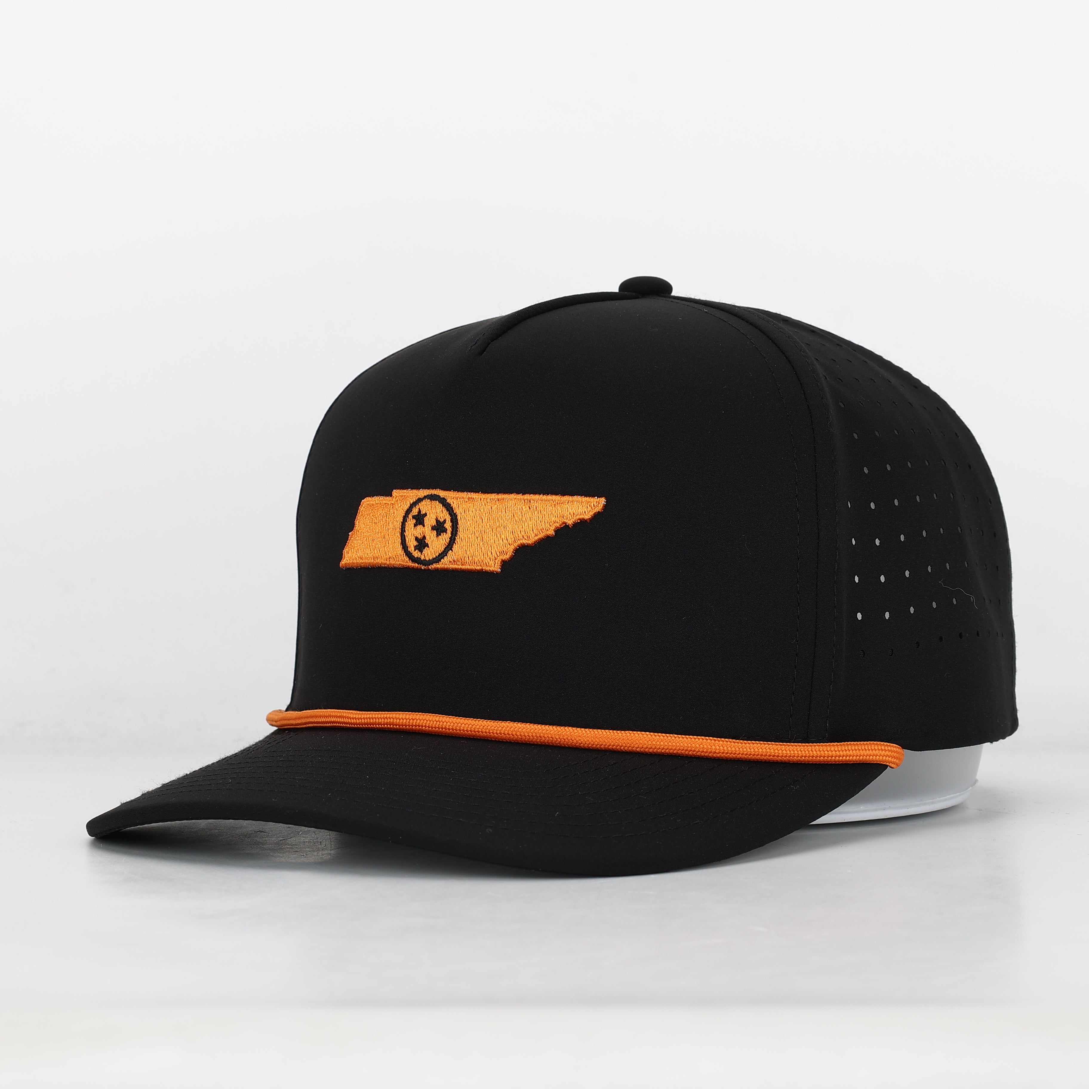 Tri State Embroidered Black Hat with Rope