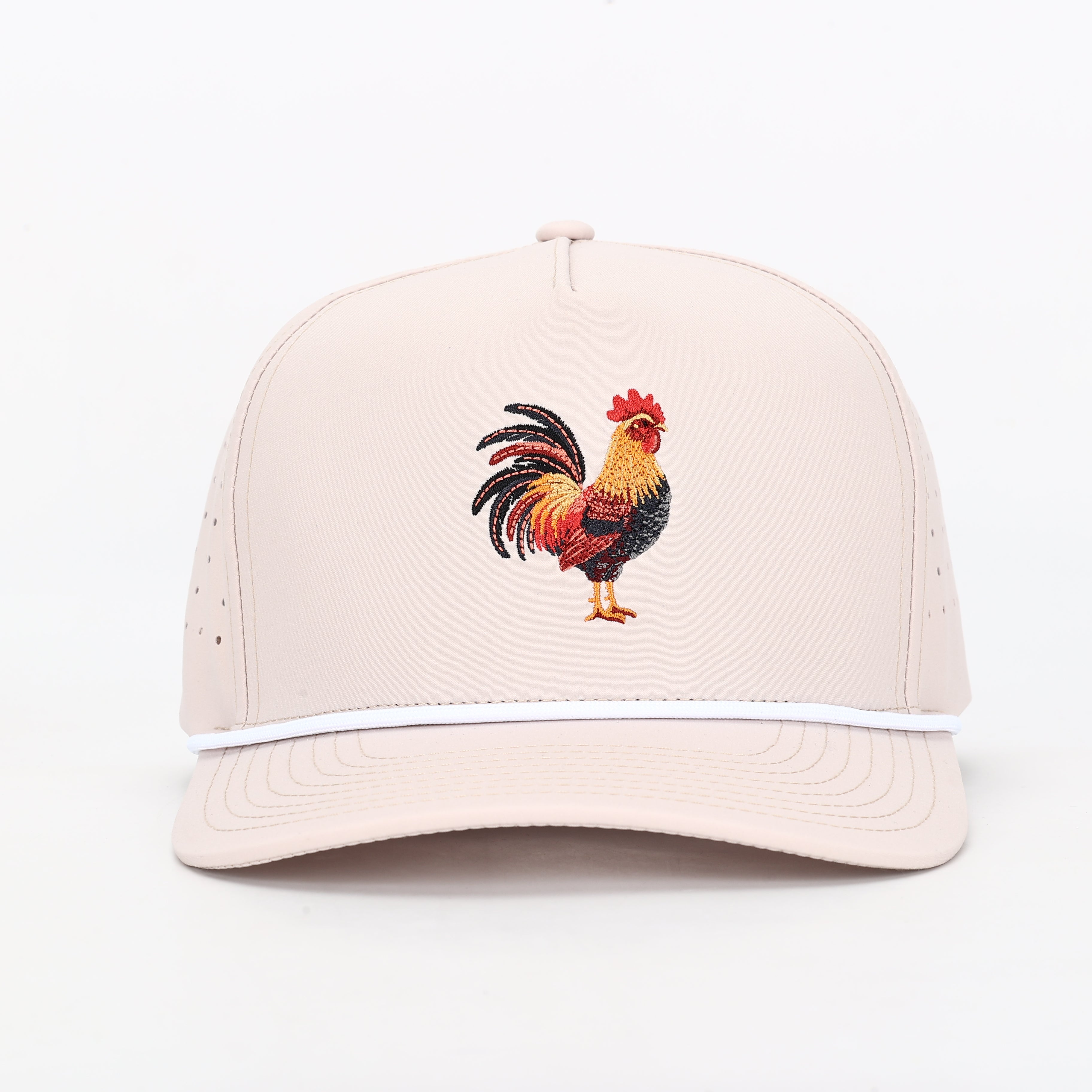 Tan Rooster Embroidered Rope Hat