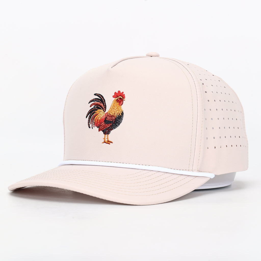 Tan Rooster Embroidered Rope Hat