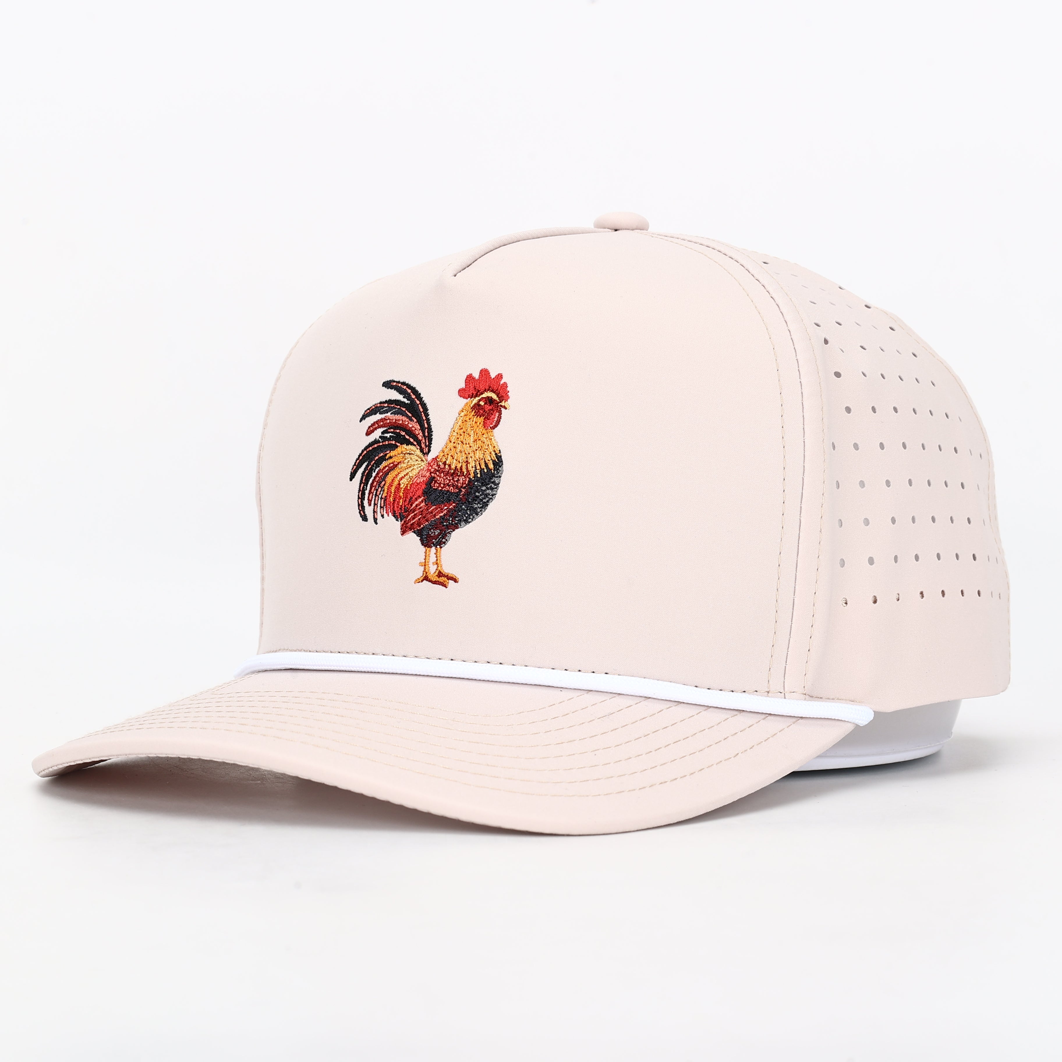 Tan Rooster Embroidered Rope Hat