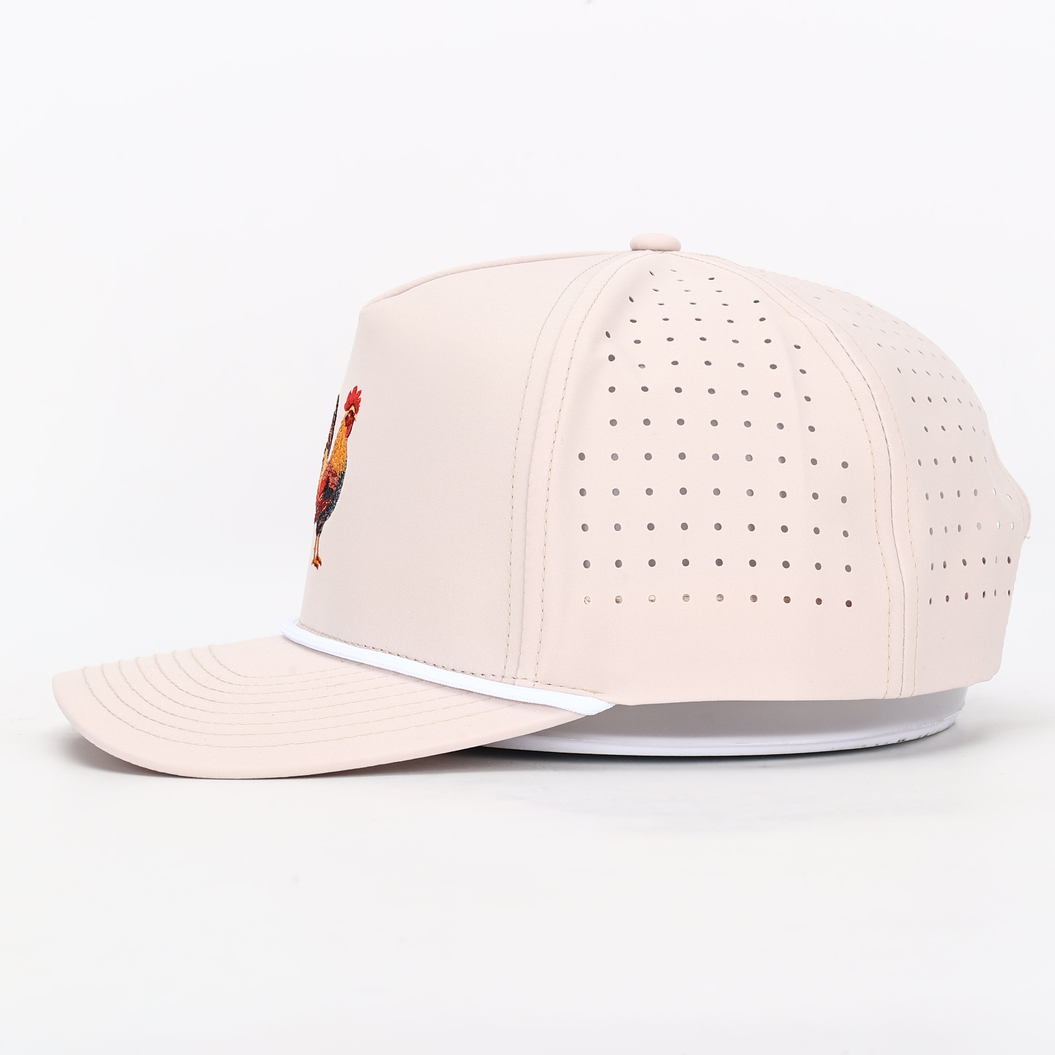 Tan Rooster Embroidered Rope Hat