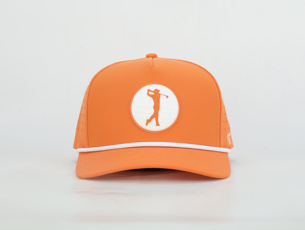 Orange & White Golf Hat with Rubber Golf Ball Patch