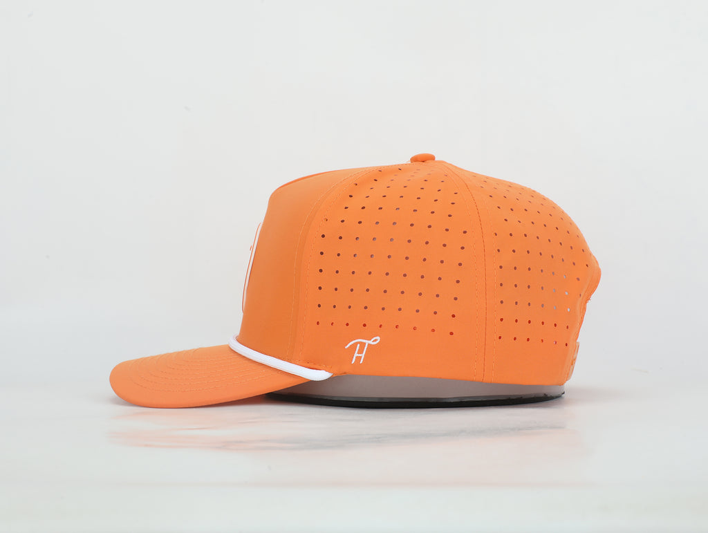 Orange & White Golf Hat with Rubber Golf Ball Patch