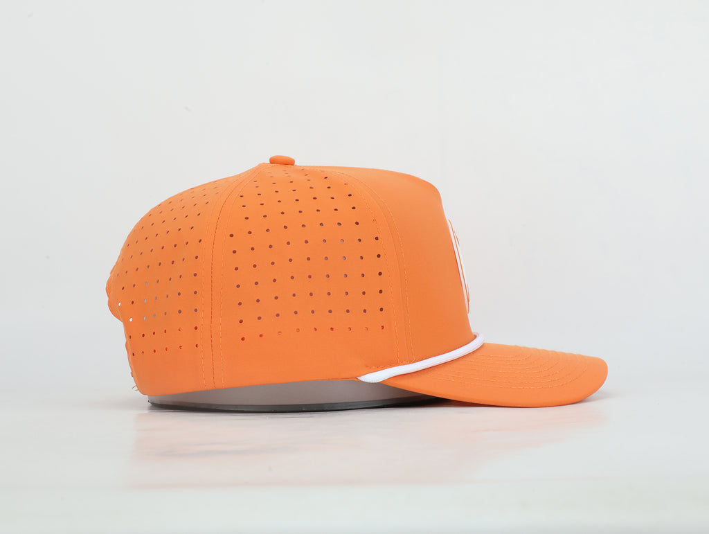 Orange & White Golf Hat with Rubber Golf Ball Patch