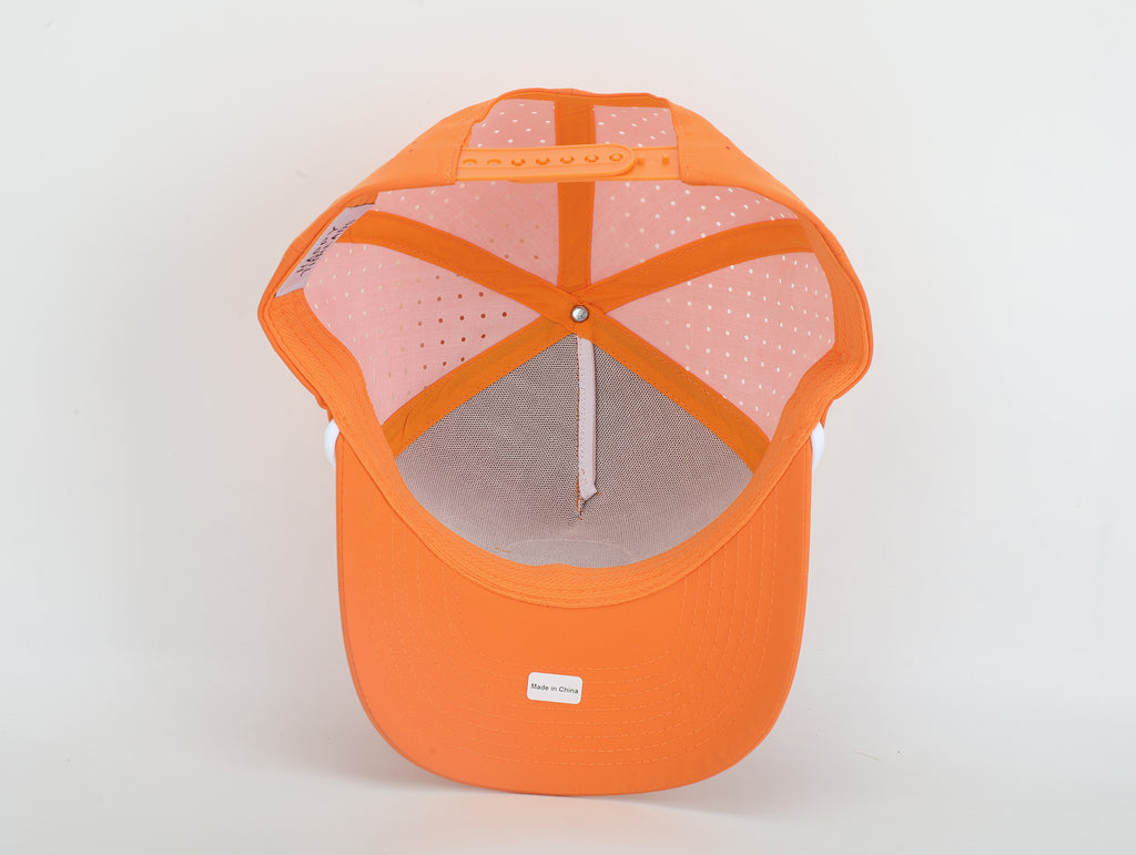 Orange & White Golf Hat with Rubber Golf Ball Patch