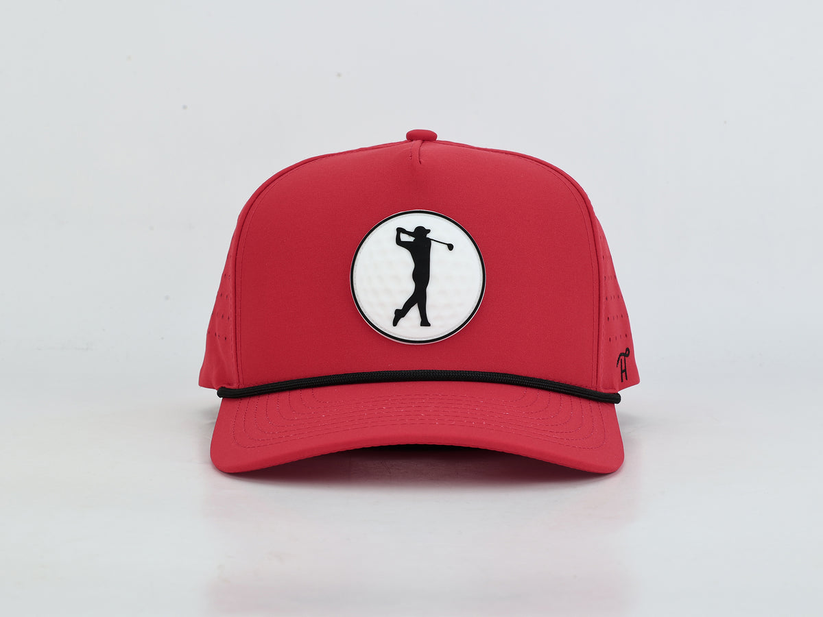 Red & Black Golf Hat with Rubber Golf Ball Patch