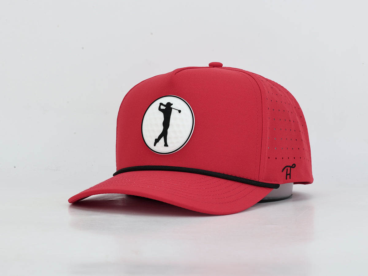 Red & Black Golf Hat with Rubber Golf Ball Patch