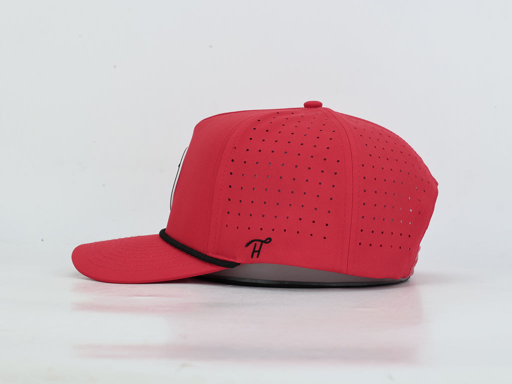 Red & Black Golf Hat with Rubber Golf Ball Patch