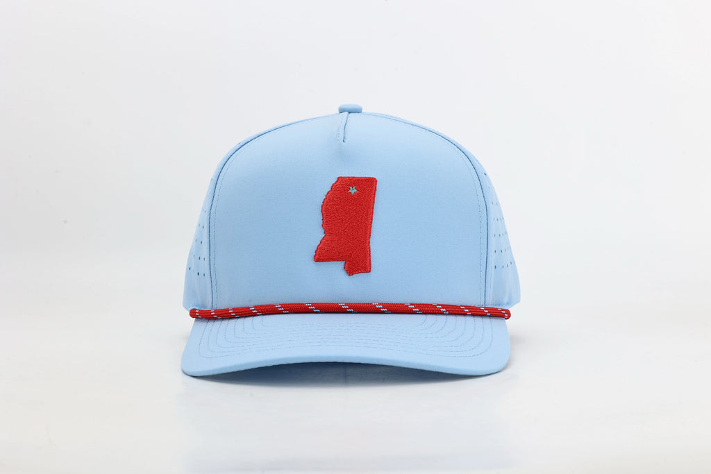 Oxford, MS Embroidered State Powder Blue Hat with Rope