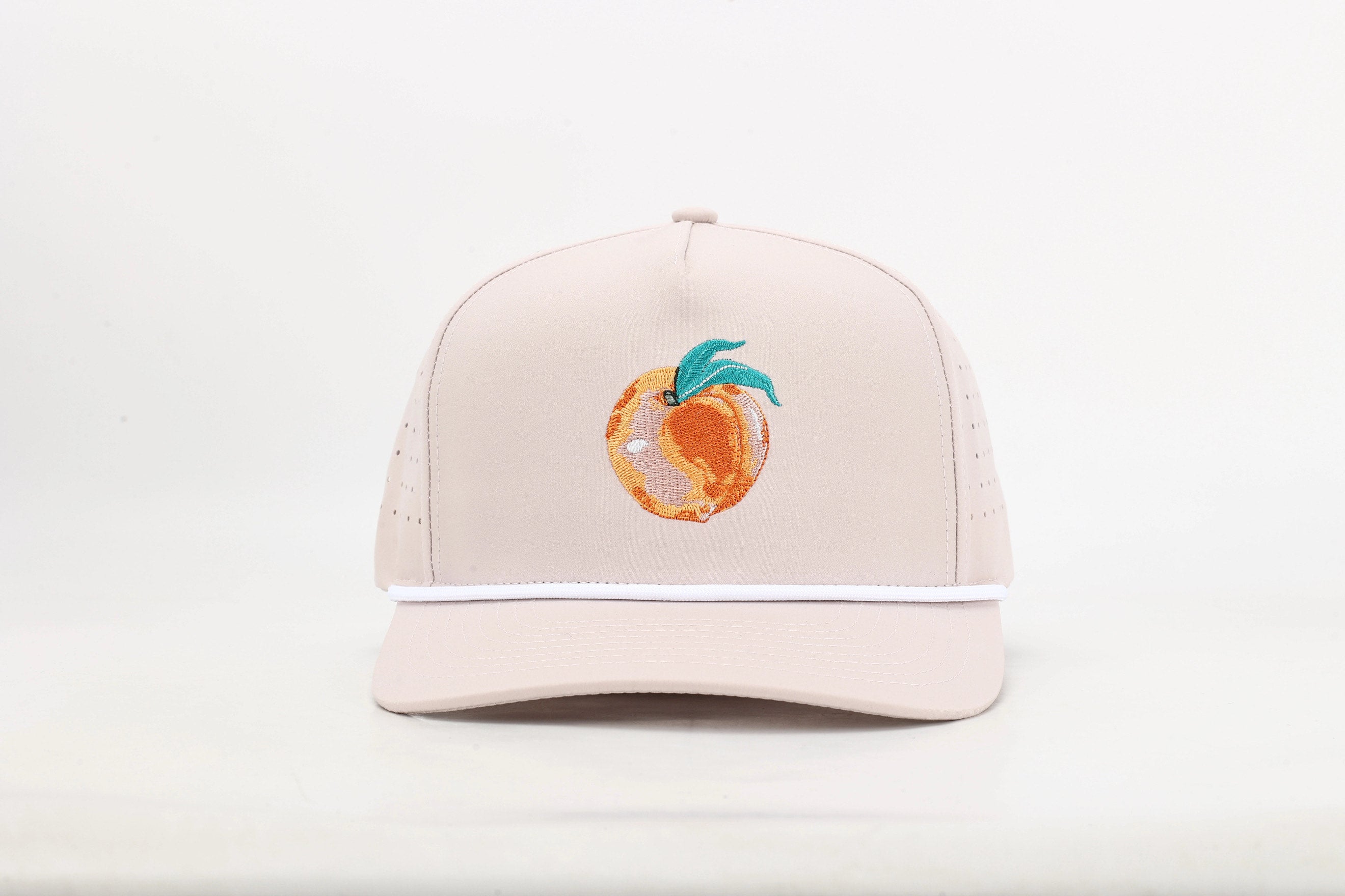 Tan Georgia Peach Embroidered Hat with Rope
